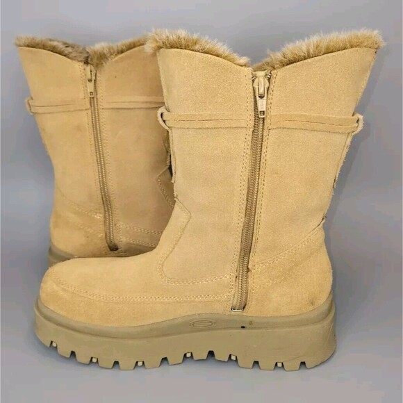 Skechers Suede Chunky Combat Boots Womens 6.5 Tan Strap Side Zip Y2K 90s Grunge - Picture 8 of 16